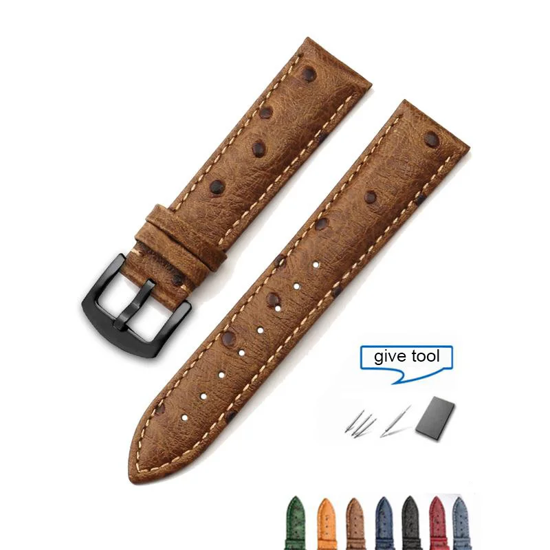 

Ostrich Grain CowLeather Watchband Butterfly Buckle Calfskin Leather Men's Watch Strap 18mm 19mm 20mm 21mm 22mm 23mm 24mm