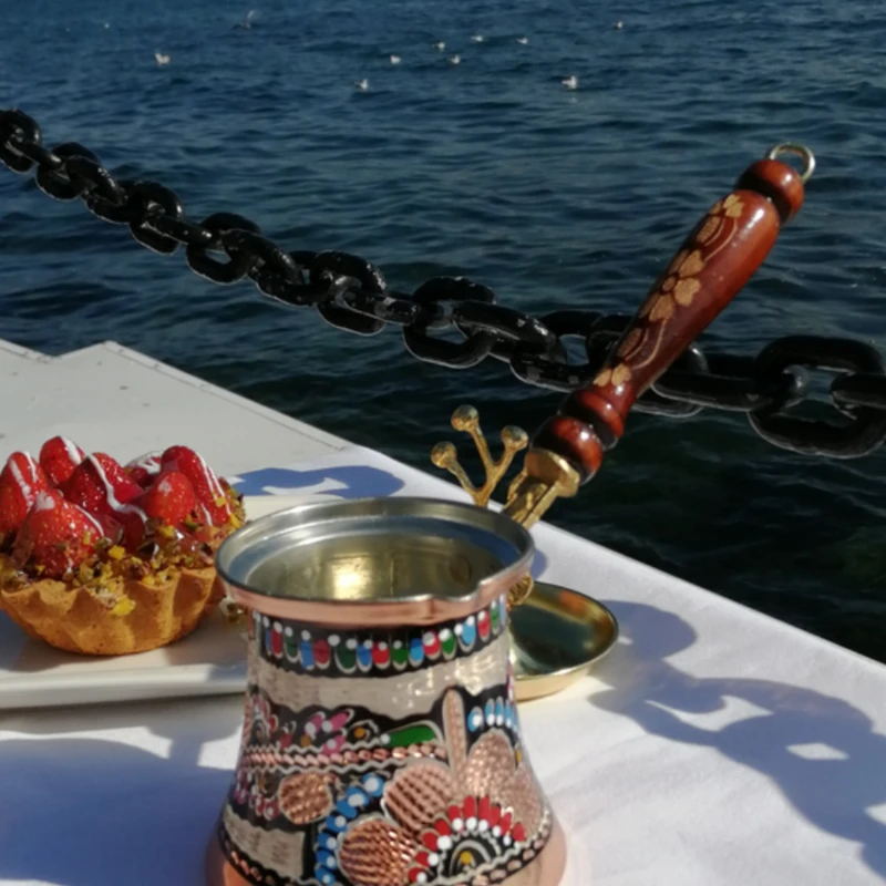 

Pure copper household handmade exquisite carved golden coffee pot, pure handmade painted coffee utensils