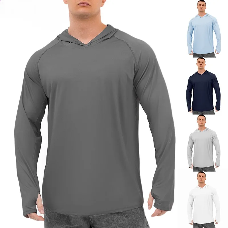 

Международная торговля Мужская одежда летняя мужская одежда с длинным рукавом с капюшоном Солнцезащитная одежда свободная футболка европейский размер