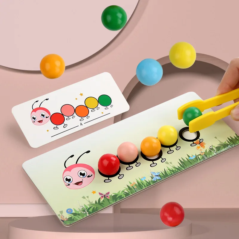 Wooden Caterpillar Clip Beads Games Montessori Toy Color Matching