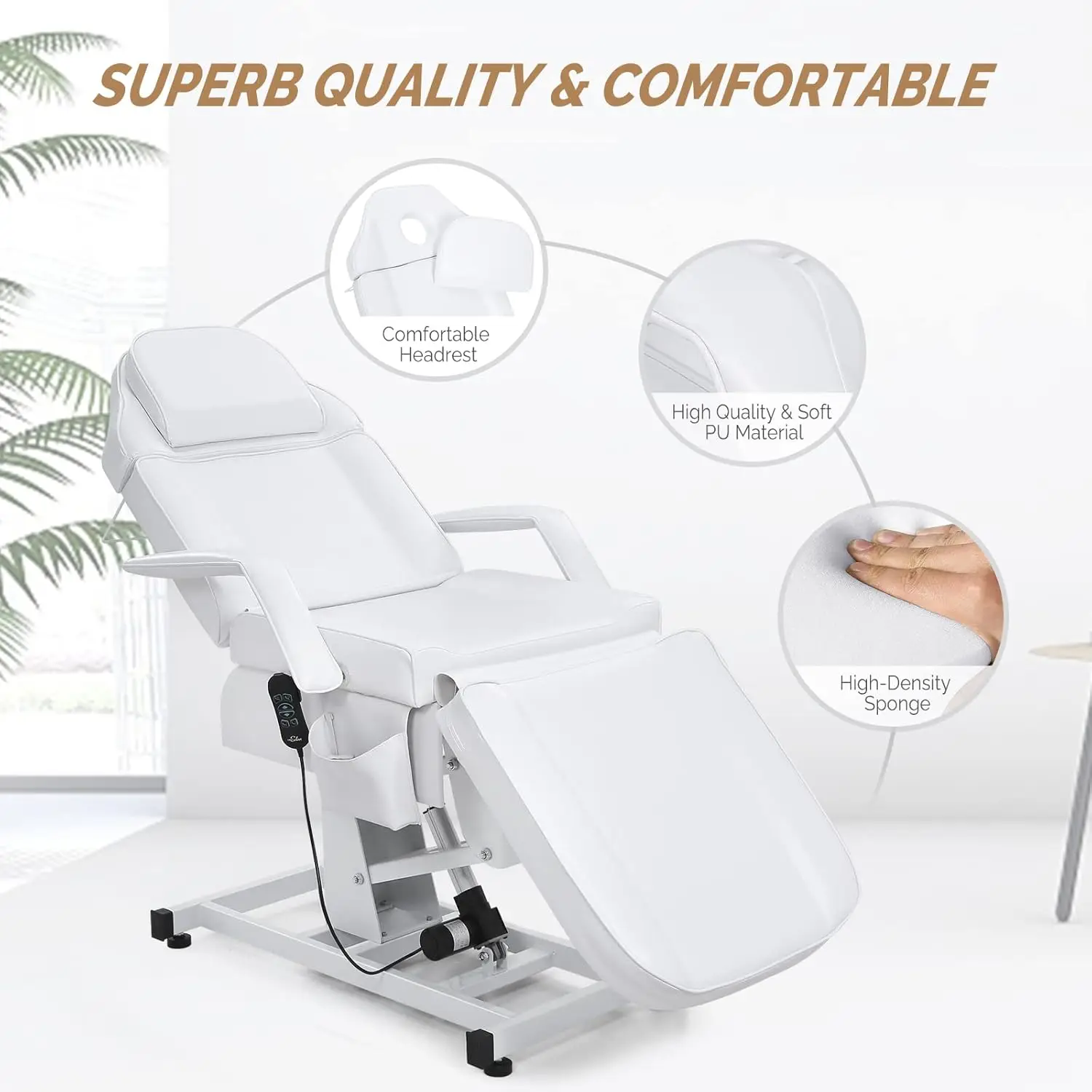 Fully Electric Salon Facial Bed Chair Multi-Purpose Massage Tattoo Lash Waxing Table Height Backrest Footrest Adjustable