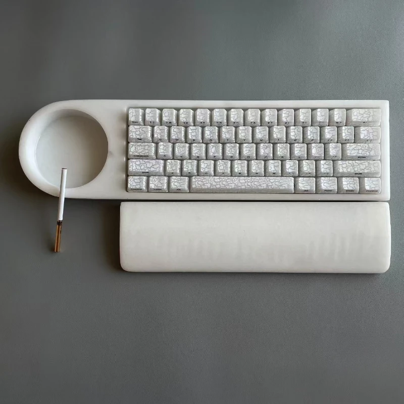GH60 흰색 대리석 키보드 쉘 재떨이 스타일 CNC 통합 몰딩 호환 Wooting60he 60% 키보드 케이스 글레이징 공정