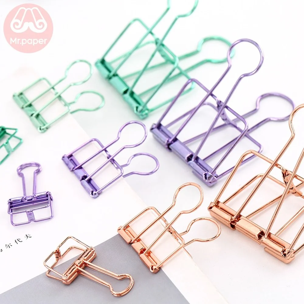 Mr Paper 8 Colors 3 Sizes Ins Colors Gold Sliver Rose Green Purple Binder Clips Large Medium Small Office Study Binder Clips
