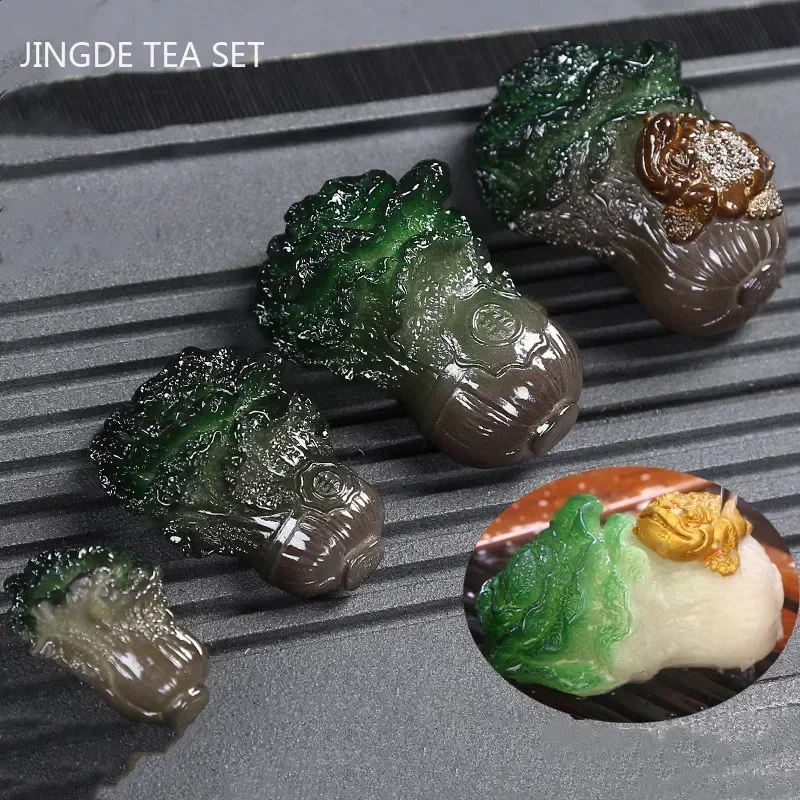 Creative Color-changing Tea Pet Resin Lucky Small Cabbage Tea Play Ornaments Chinese Tea Tray Decoration Tea Set Accessories