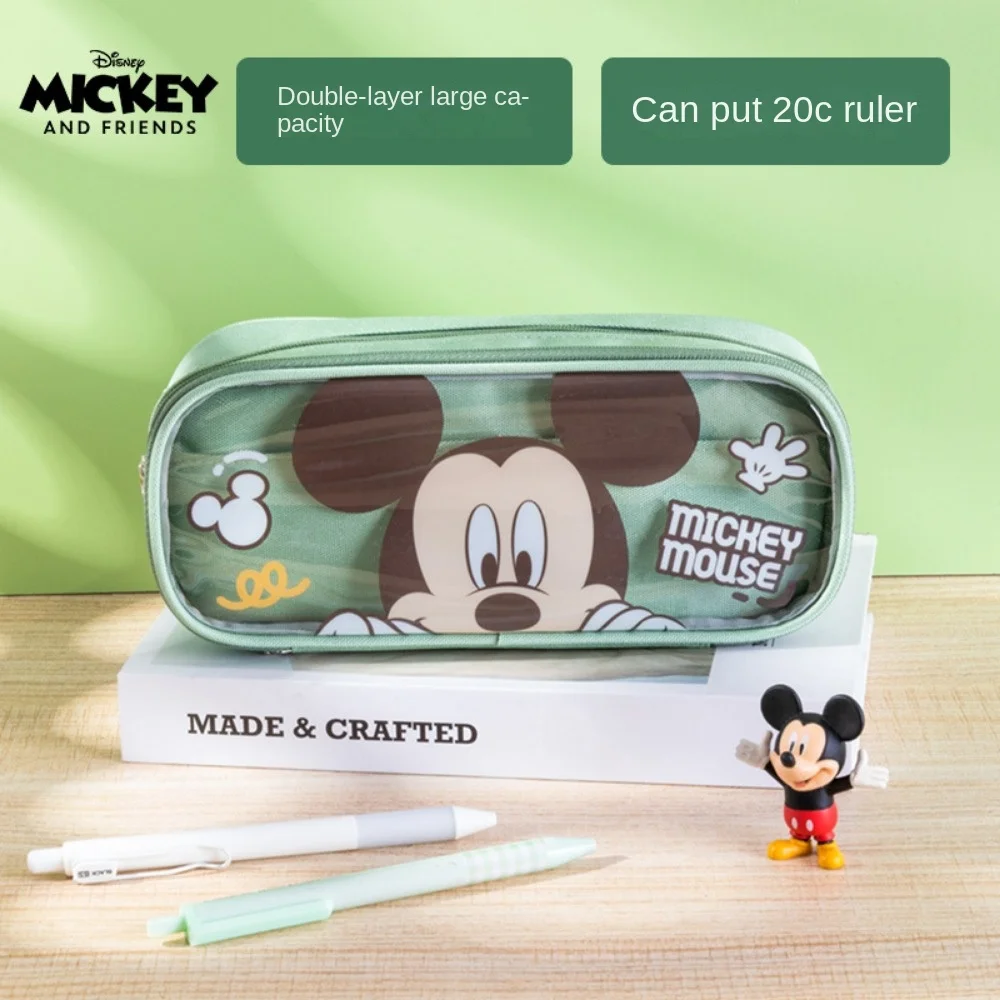 MINISO Disney Stitch Pen Bag Double Transparent Stationery Box Cartoon Large Capacity Pencil Storage Bag Student gift pencil cases