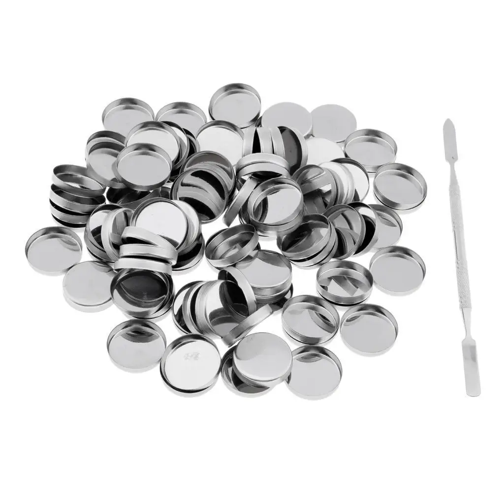 

100 26mm Round Make Up Empty Cosmetics Eyeshadow DIY Pans + Stick