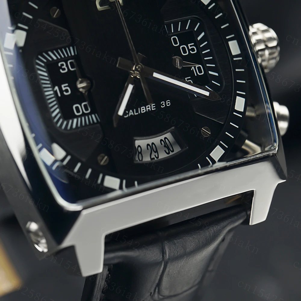2022Fashion New Men's Color Bar Square Dial Sapphire Mirror Stainless Steel Leather Strap Sports Leisure Waterproof Quartz Watch