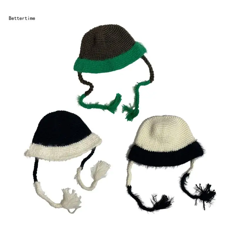 

B36D Winter Fisherman Hat for Woman Weaving Bucket Hat Crochet Color Matching Cap