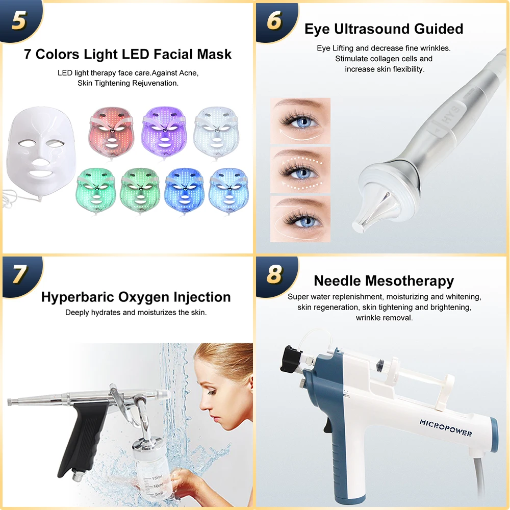 10 in 1 Hydrogen Oxygen Small Bubble Machine Facial Steamer Lumi Spa H2O2 Hydro Dermabrasion Beauty Face Massage Devices