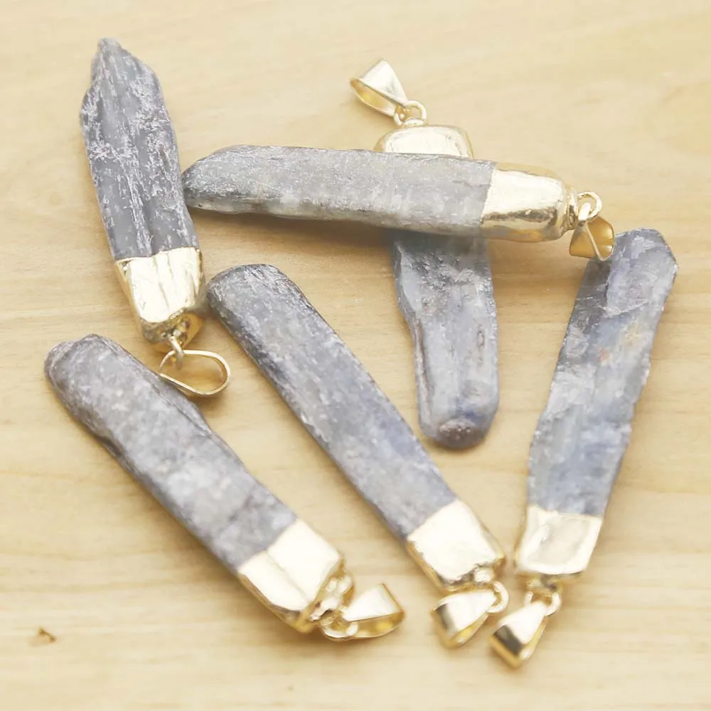 Natural Stone Ore Irregular Blue Crystal Electroplated Gold Pendants Sweater Chain Necklace Jewelry Wholesale 8Pcs Free Shipping