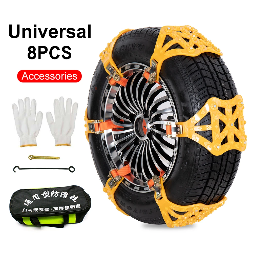 8 Pack Car Snow Chains Car Universal Slush Tires Universal Anti-skid Thickened Widened Wheel Snow Chains for Winter Trucks