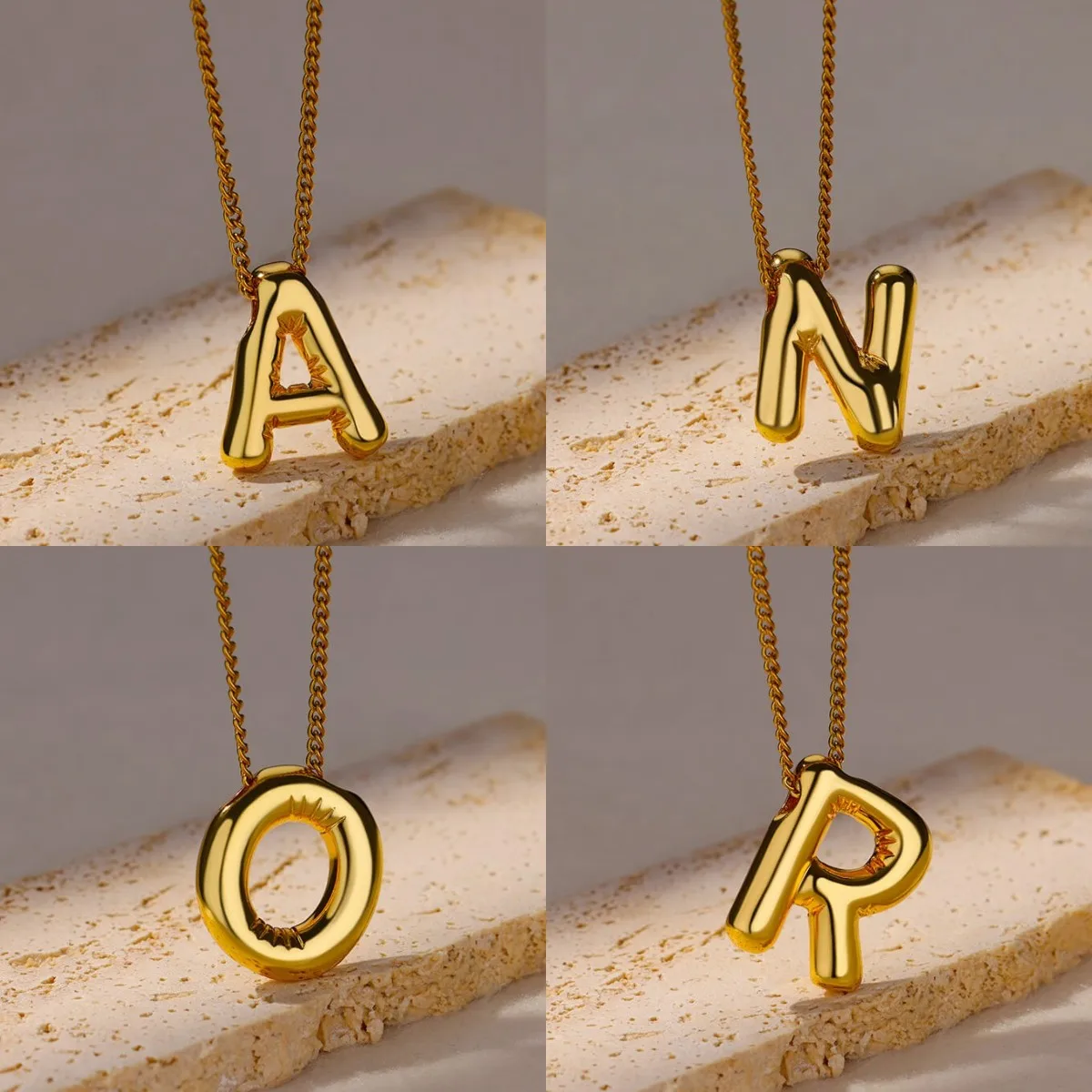 Collares de acero inoxidable con globo del alfabeto grueso, iniciales de letras 3D, collar con colgante chapado en oro para mujer, joyería personalizada