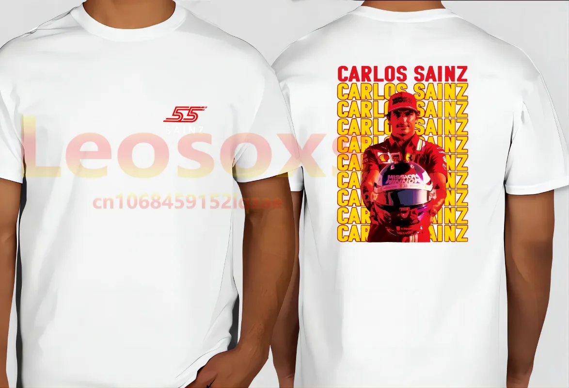 

[TEW] New summer men's F1 No. 55 Carlos Sainz Leosoxs T-shirt 100% cotton sports casual breathable women's short sleeves