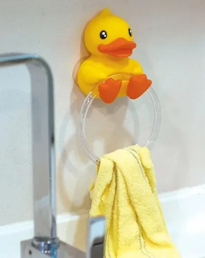 Duck Design Towel Holder Bathroom Hooks Sticky Hanger Stick on Wall Lovely Storage Hooks 2pcs