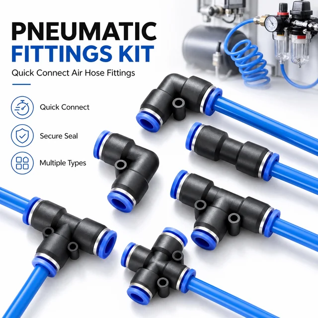 32PCS Pneumatic Fittings Kit 4mm 6mm 8mm 10mm Push to Connect Air Hose Connectors Straight Elbow Tee Y Splitter Quick Release 1