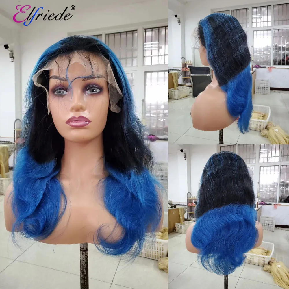 

Elfriede Ombre 1B/голубые точные фронтальные парики на сетке для женщин 4x4 13X4 13X 6, фронтальный парик на сетке, волнистые волосы 100%, парики без повреждений