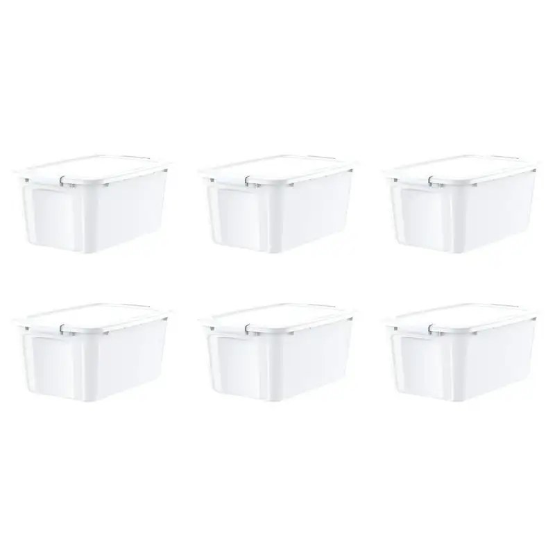 

15 Gallon White Plastic Latching Lid Tote Set of 6