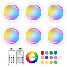 

RGBW 13 Colors Wireless LED Under Cabinet Light Remote Control Dimmable Touch LED Puck Lamp for Cupboard Wardrobe Night Light