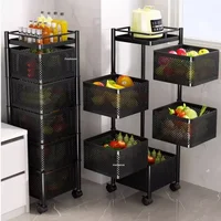 Rotating Kitchen Trolley Storage Rack Multi-functional Snack Storage Cart Floor-standing Multi-layer Auxiliary Cart with Wheel T 2