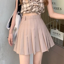 

Women's Summer Fashion Mini Skirts A-Line High Waist Jupe Femme Folds Pleated Skirt Female Solid Slim Thin Faldas Cortas Mujer