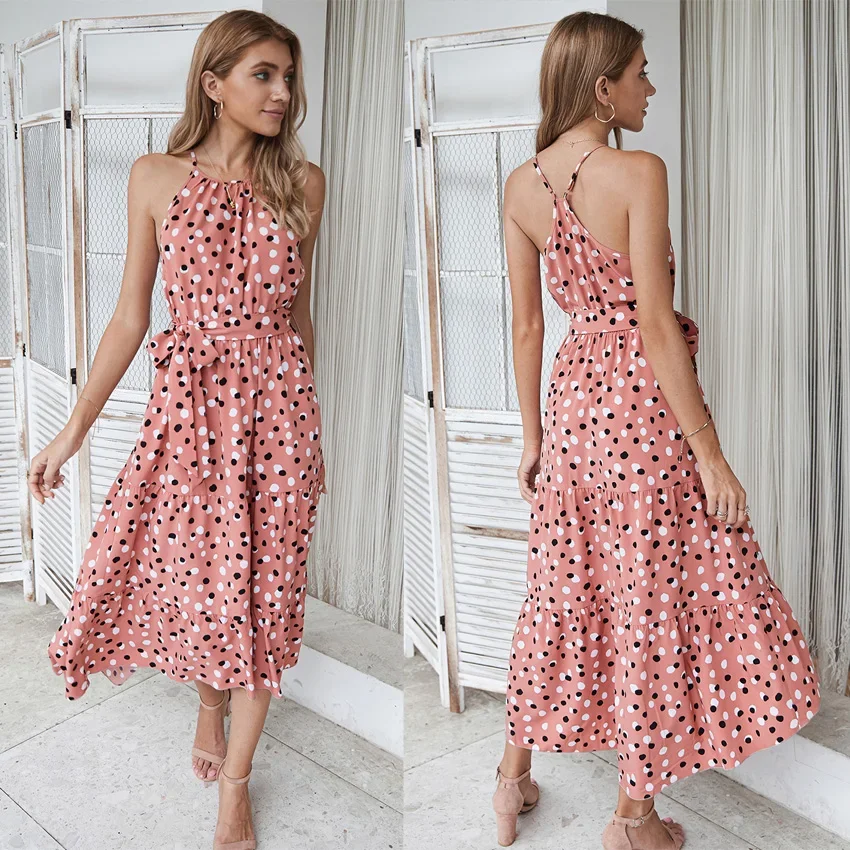 

2024 New Summer Big Swing Wave Point Holiday Style Sleeveless Open Back Dress Temperament Is Thin Strapless Long Dress Women