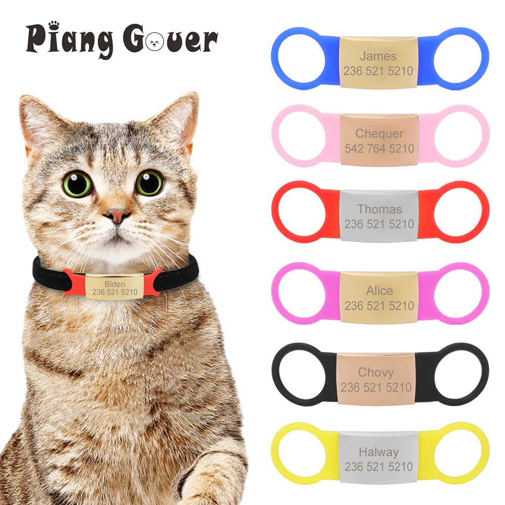 Engraving Pet Name Collar Accessories Dog Cat Silicone Tag Puppy Kitten Phone Number Anti-lost Personalised Rose Gold pet collar pet id tags dog collar tags pet id medal pendant id tag keychain id tag holder