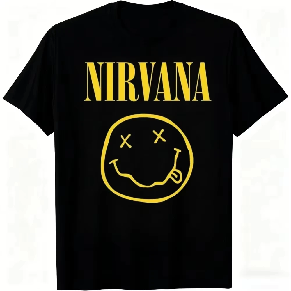 2026 Sommer-Bestseller Neues Nirvana Rockband Herren-T-Shirt im Hip-Hop-Stil, Oversized Y2K Tee für Männer und Frauen, lässig und locker geschnitten