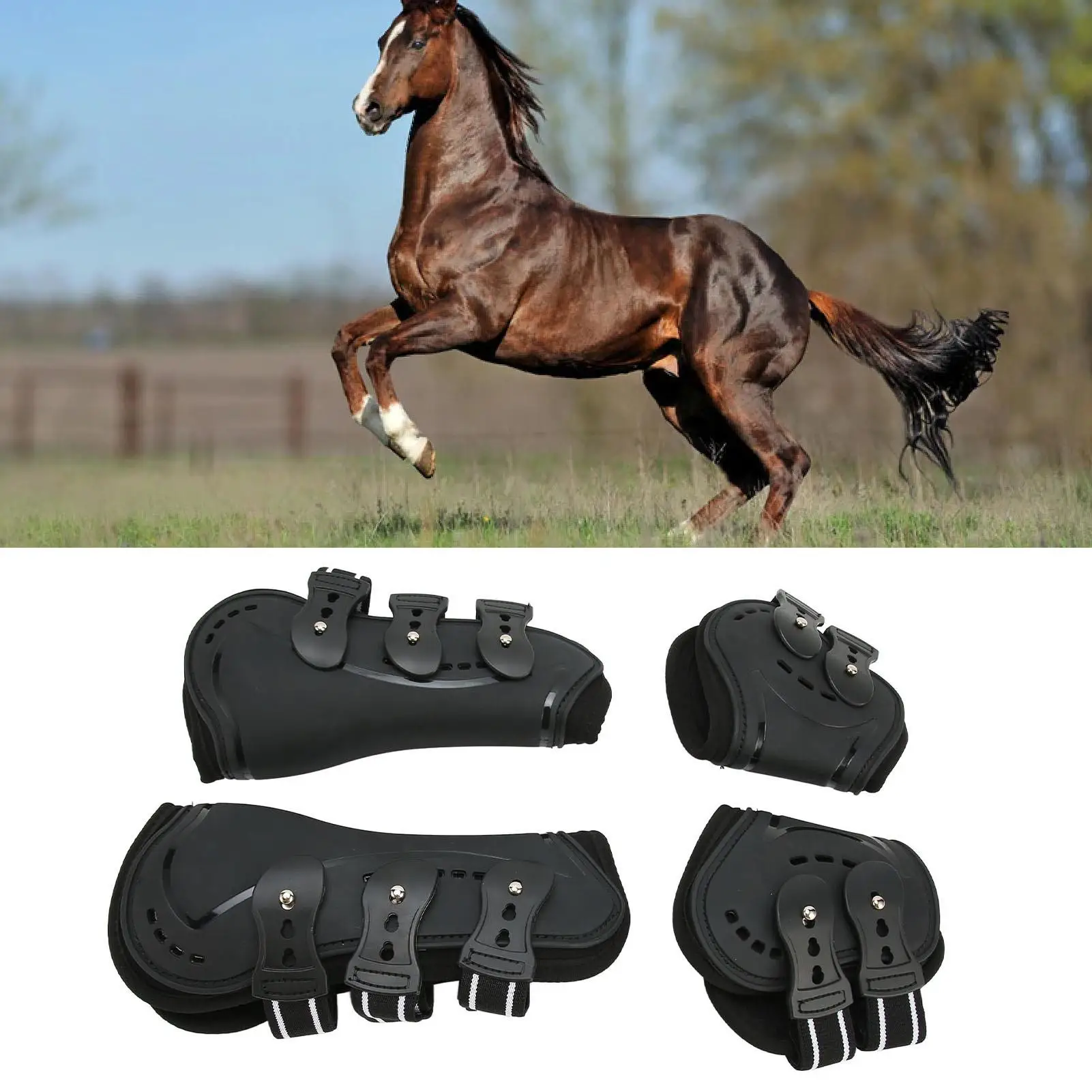 Horse Tendon Boots Shock Absorbing Adjustable Horse Front and Hind Boots Fetlock Protection