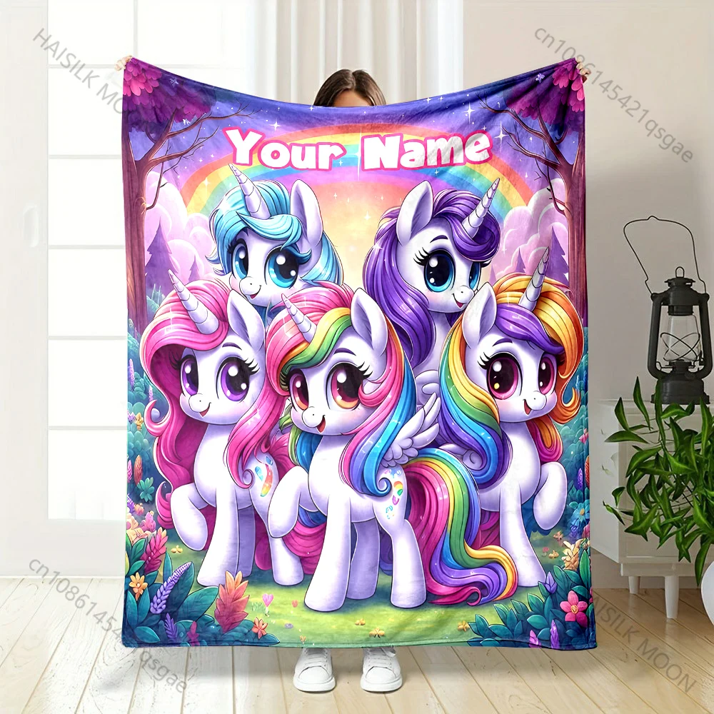 (Memo U Name) 6 Size Custom Name Blanket My Little Pony Print Suitable for Sofa, Bed, Travel,Office,Chair Car Camping for Gifts 4