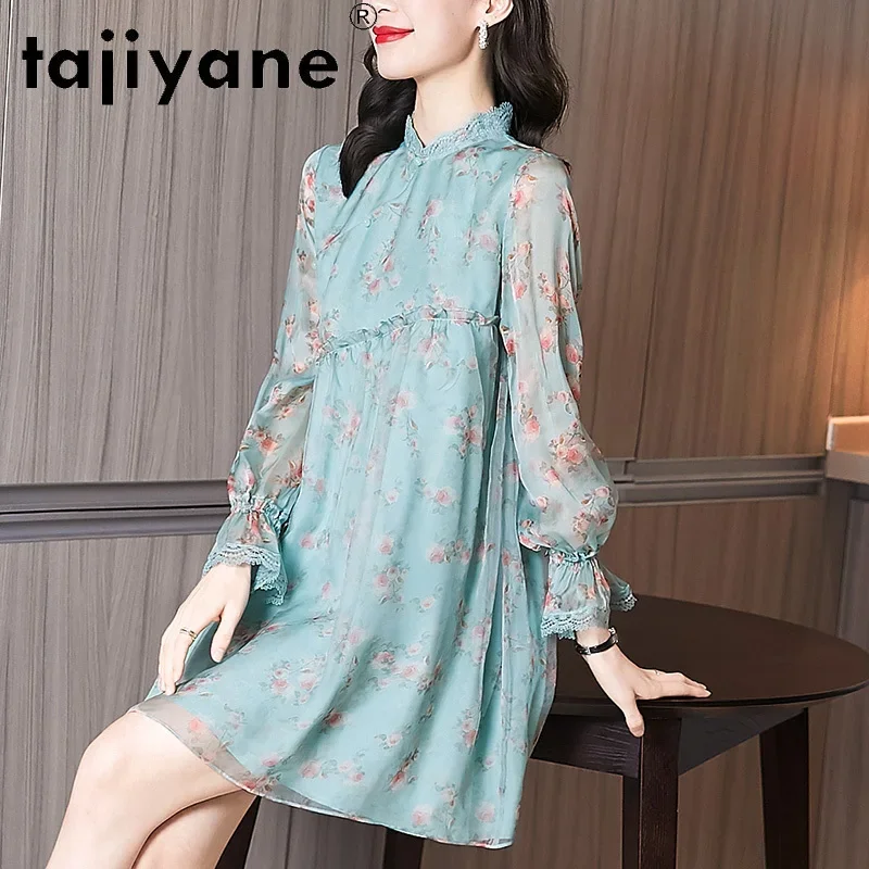 

Tajiyane 100% Genuine Silk Dresses for Women Summer Dress Elegant Real Silk Woman Mini Dress Bohemian Vetement Femme TN2597