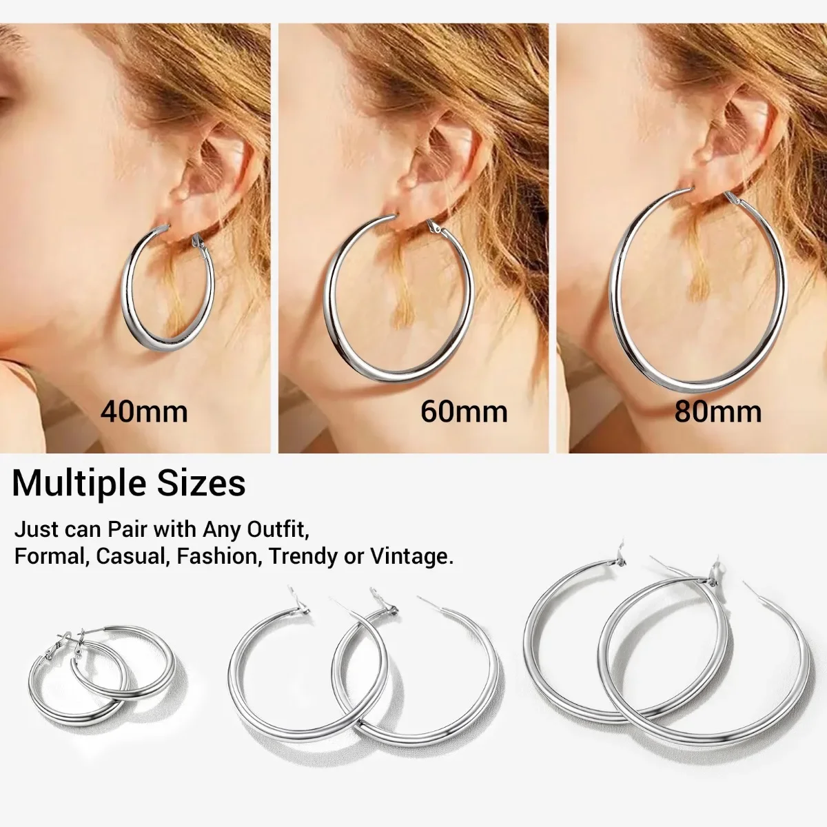 U7 Damen Kreolen Ohrringe - 5mm Dicke Edelstahl Hoops 20-80mm