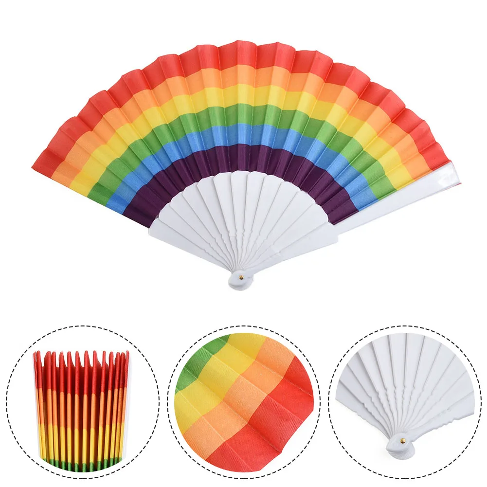 

21cm 23cm Folding Fan Manual Folding Fan Bamboo Fan Rainbow Folding Fan For Wedding Dancing Decor Home Decoration