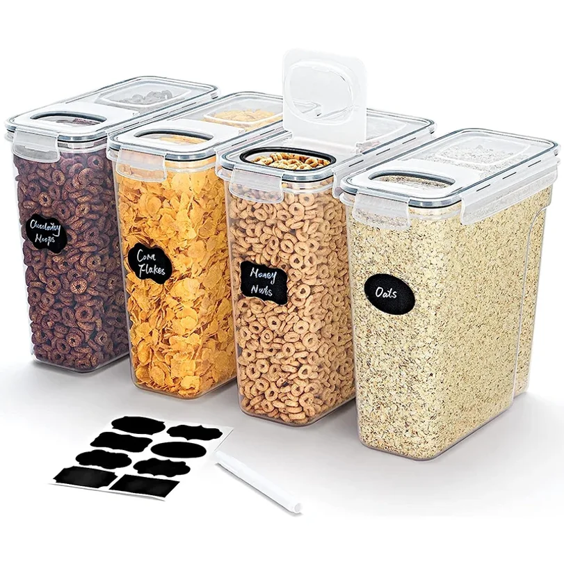 4L Cereal Storage Containers with Lids 1/2/4pcs Airtight Food Moistureproof Tank with Label Stickers Kitchen Organization Box 1