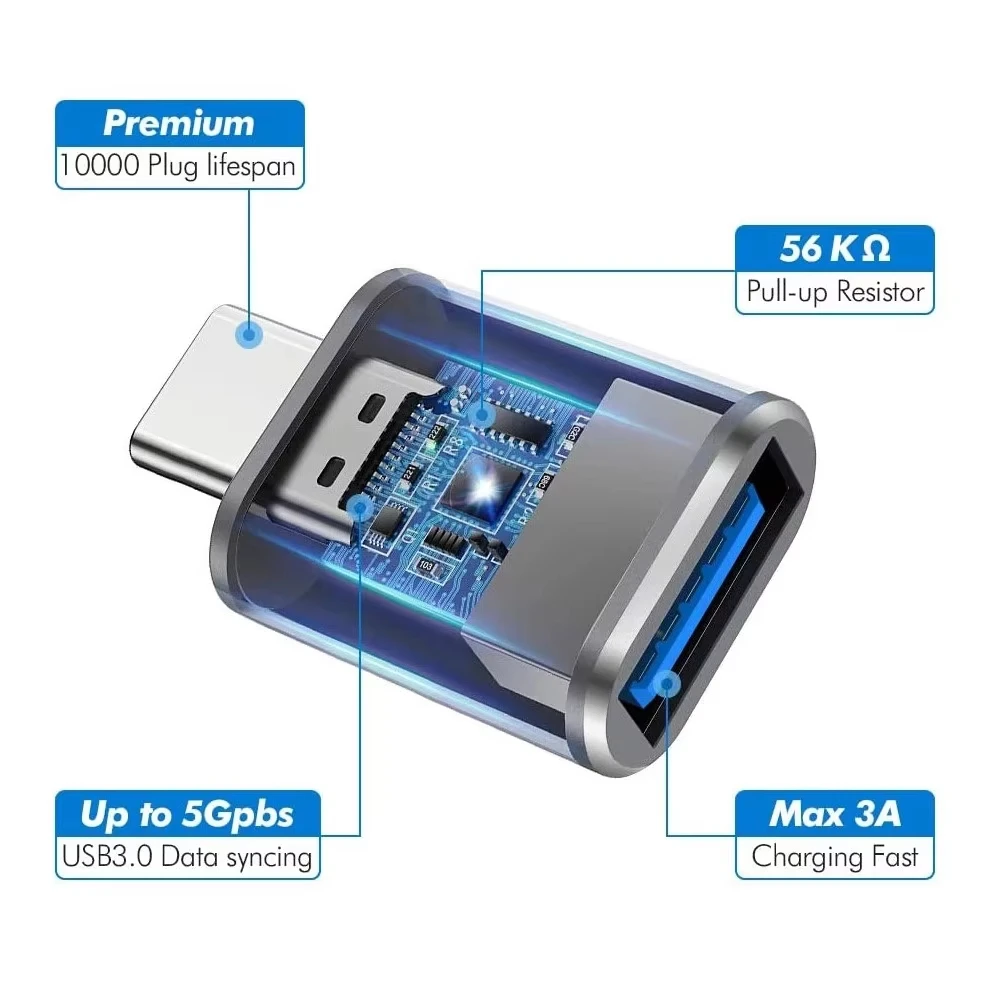 NNBILI USB C to USB 3.0 OTG 타입 C 어댑터 컨버터 (맥북 프로, 원플러스 7 프로, 삼성 S10, S9, S8, 화웨이 P20 프로용)