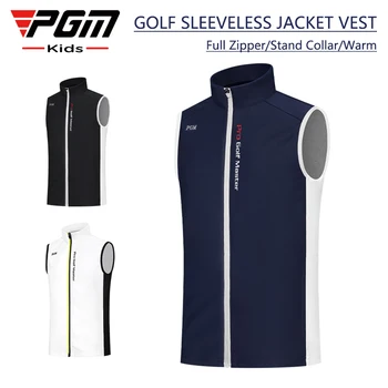 PGM-따뜻한 어린이 민소매 골프 재킷, 방풍 골프 조끼, 남아 야외 캐주얼 스포츠 조끼, 전체 지퍼, 가을 겨울