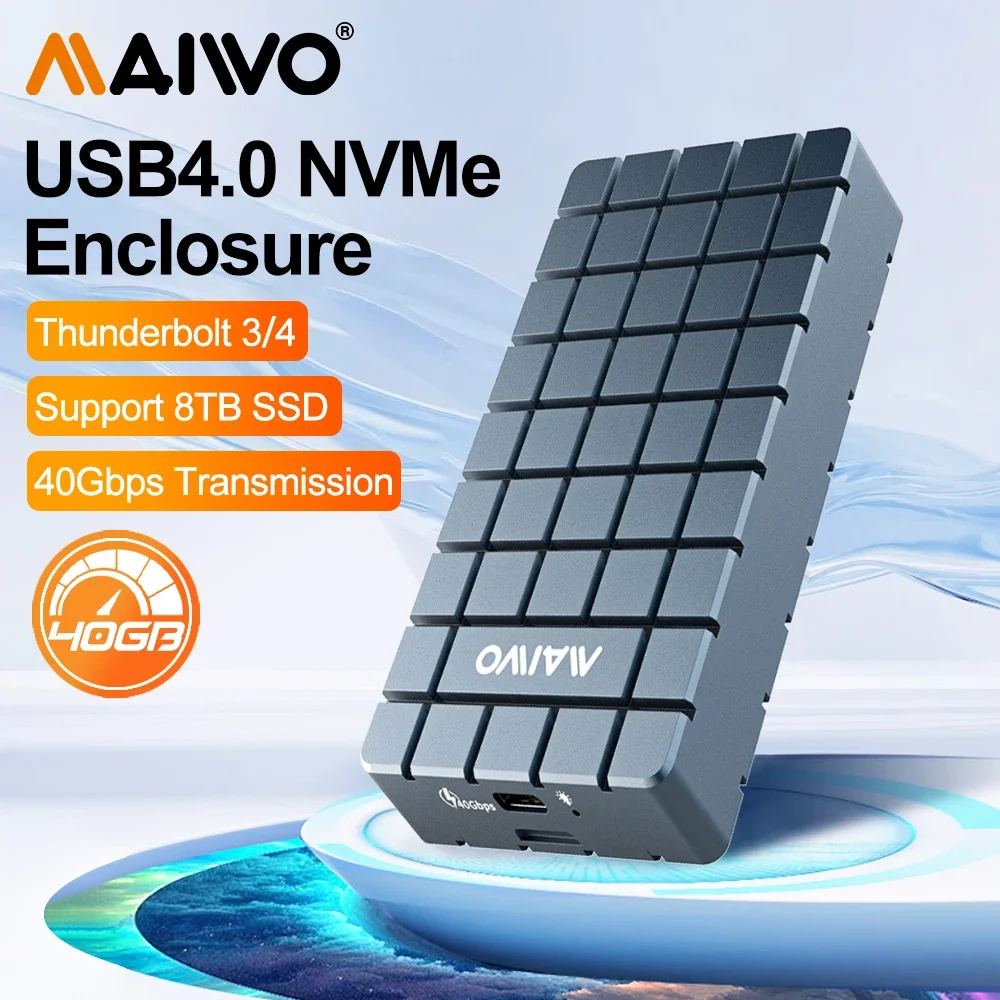 

MAIWO USB 4.0 40Gbps M.2 NVMe SSD Enclosure Aluminum Compatible with Thunderbolt 4/3 USB 3.2/3.1ASM2464 External Hard Drive Case