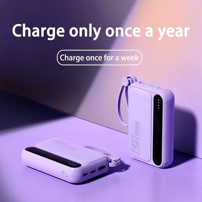 레노버 50000mAh 미니 보조배터리 고속 충전 4개 내장 케이블 타입 C 아이폰 삼성 안드로이드용 휴대용 배터리