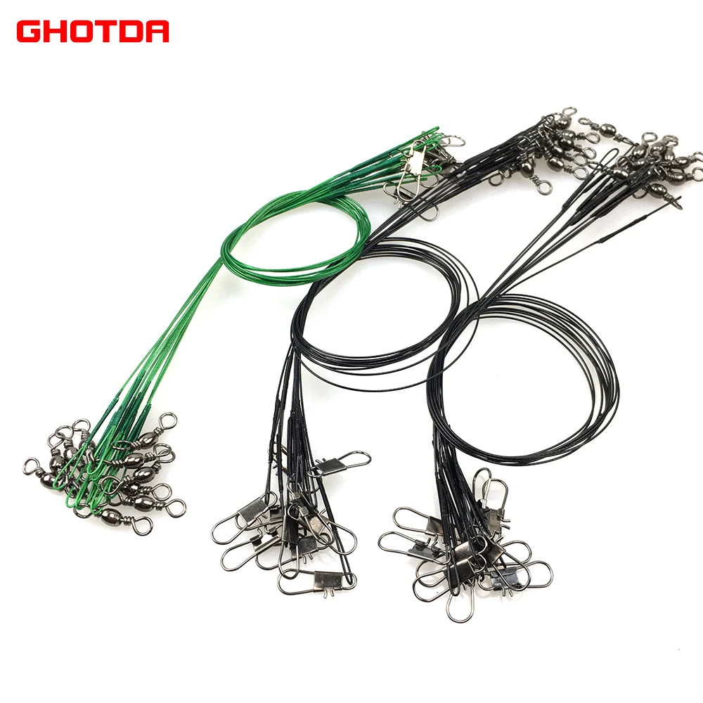 30Pcs Fishing Line Steel Wire Leader Trace With Swivel Barb Hooks Barrel  Crane Swivel Fishing Lure Bait Rig Tackle Accessories