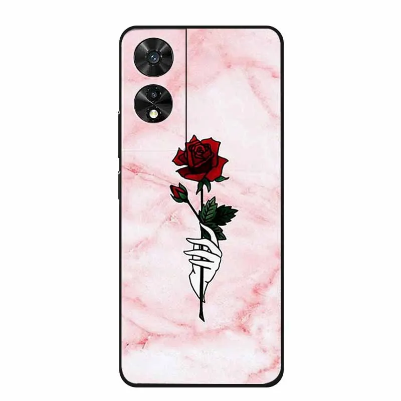 Stylish Marble Soft Back Cover - Black Silicone TPU Shield with Colorful Design