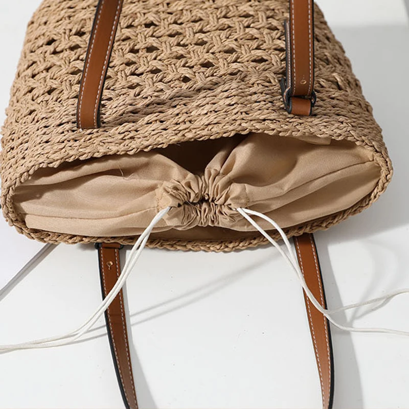 Solid Color Large Capacity Women's Beach Vacation Bag Internet Red Handheld Grass Woven Tote Bag