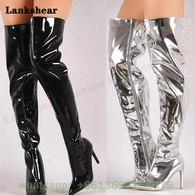 

Autumn New Silver Over-The-Knee Fashion Boots Side Zipper Stiletto High-Heeled Large-Size Fashion Women's Boots Knee-High Boots