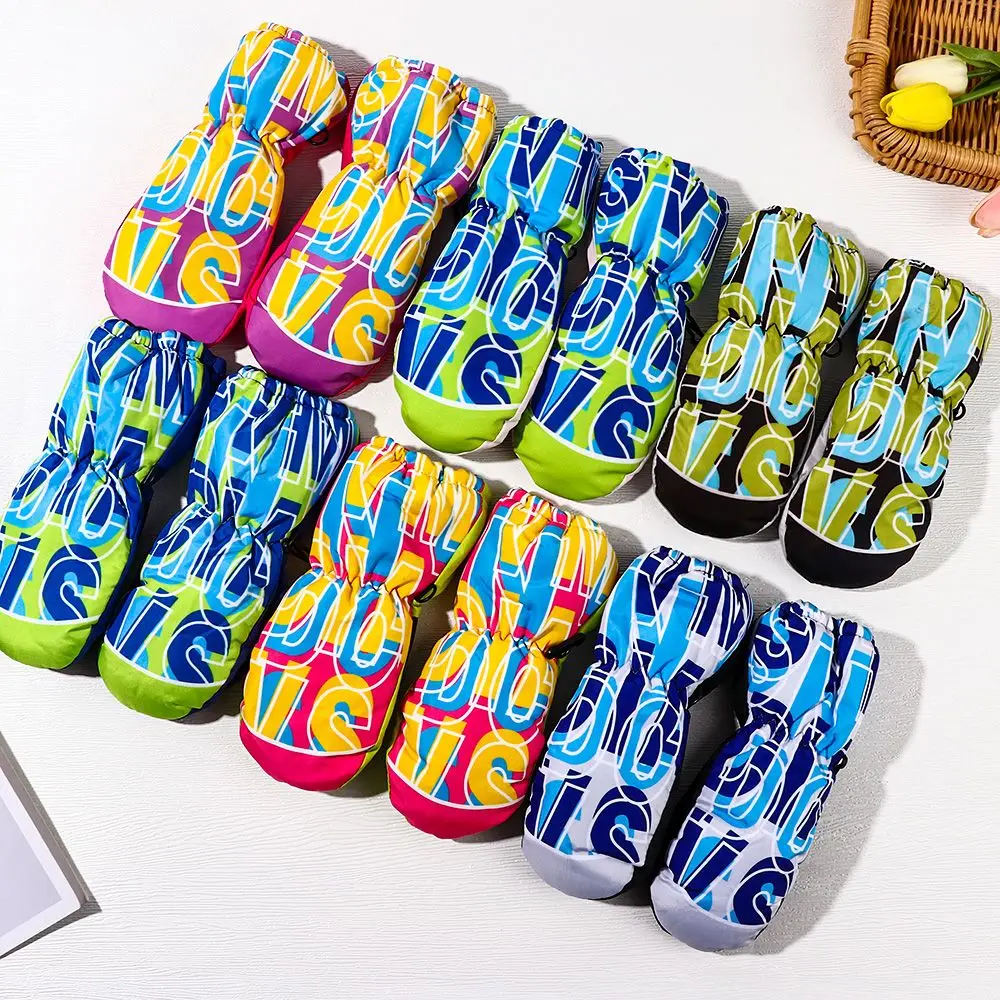 Kids Gloves Winter Warm Letter Printing Mittens Non-slip Waterproof Windproof Outdoor Sports 5-7 Y