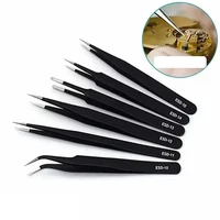 6pcs Precision Long Tweezers Set ESD Anti-Static Stainless SteelTweezers Repair Tools For Electronics Repair Soldering Craft 1
