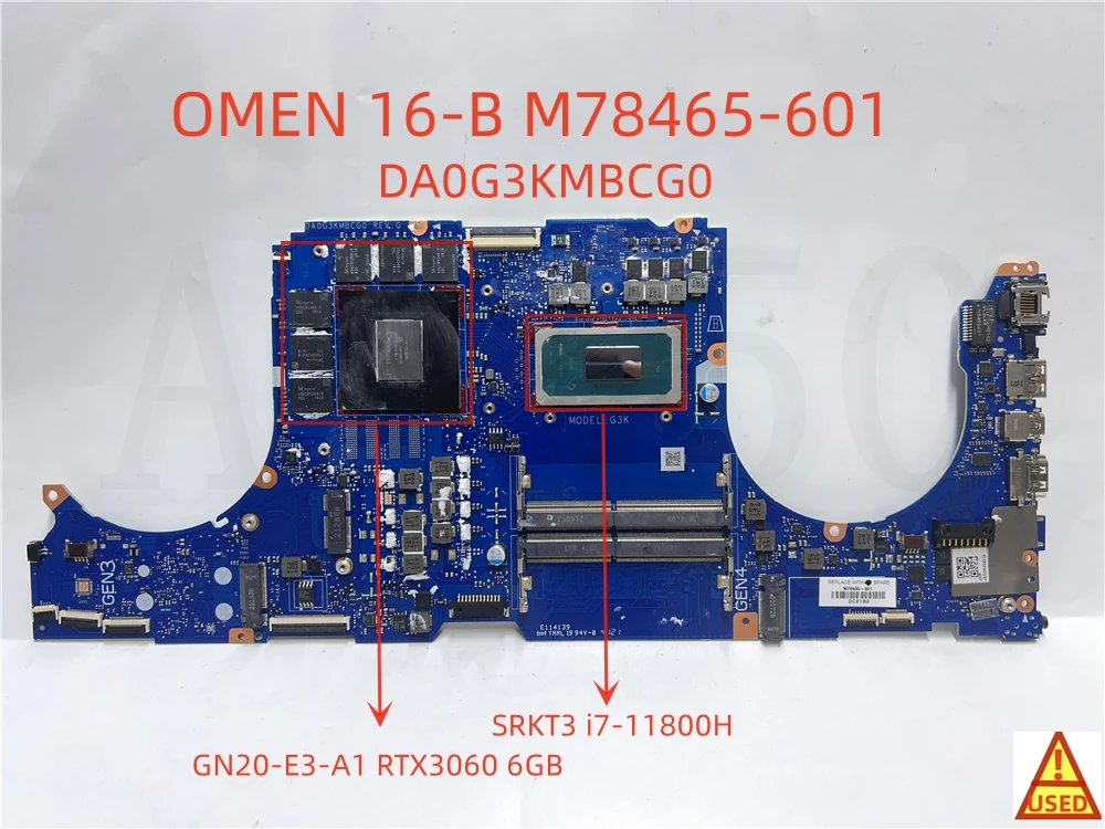 

For HP OMEN 16-B M78465-601 Laptop Motherboard with SRKT3 i7-11800H GN20-E3-A1 RTX3060 6GB GPU Fully tested and works perfectly