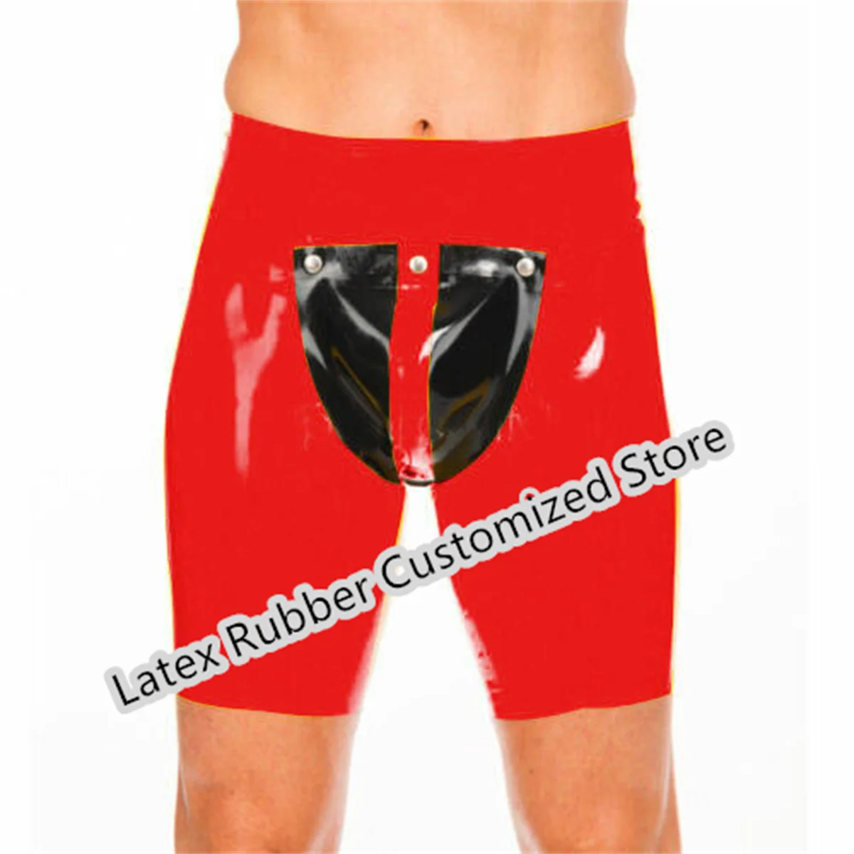 

Latex Gummi Rubber Fashion Red Pants Shorts Sport Pants with Front Codpiece Party XS-XXL