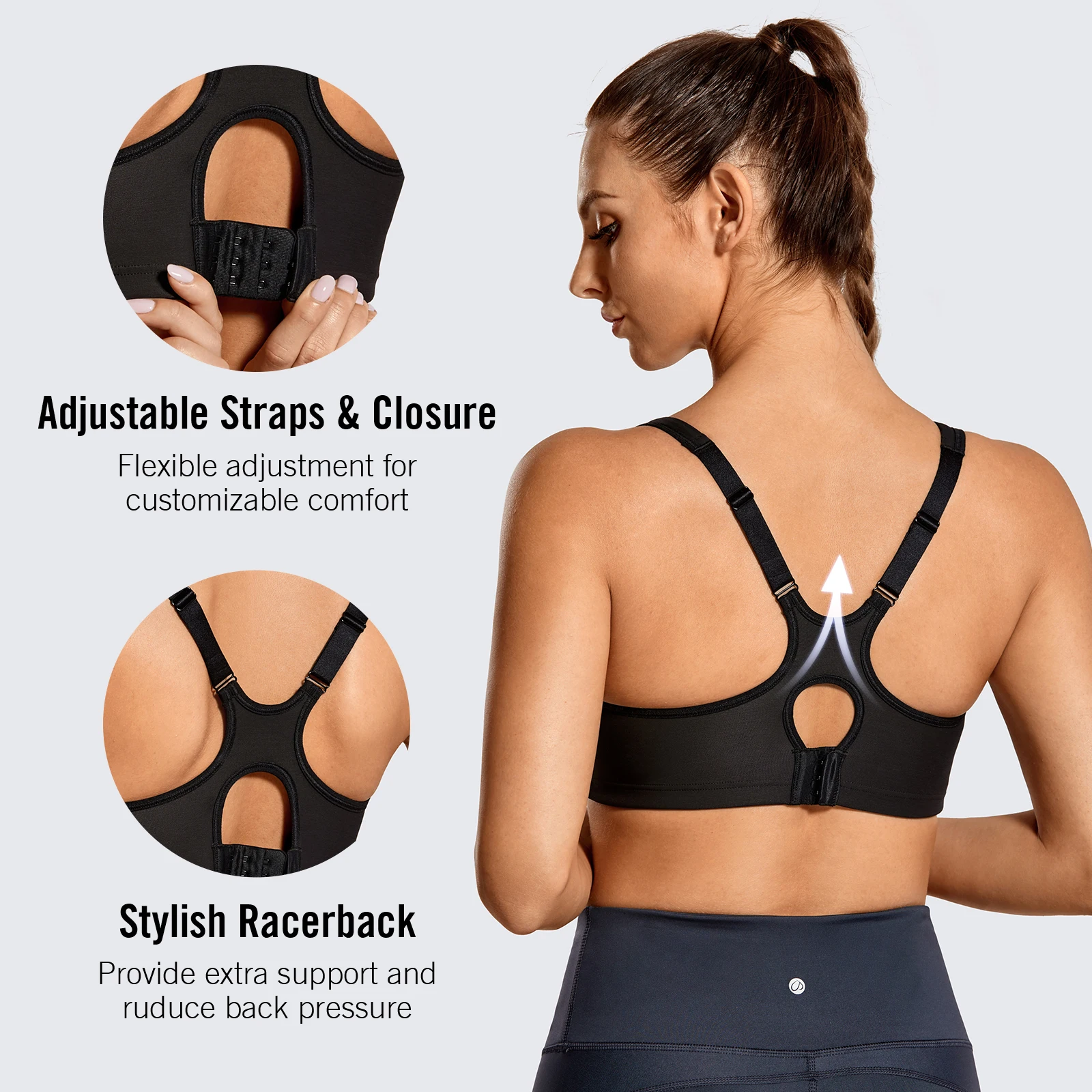 SYROKAN High Impact Sports Bras for Women Underwire Racerback No