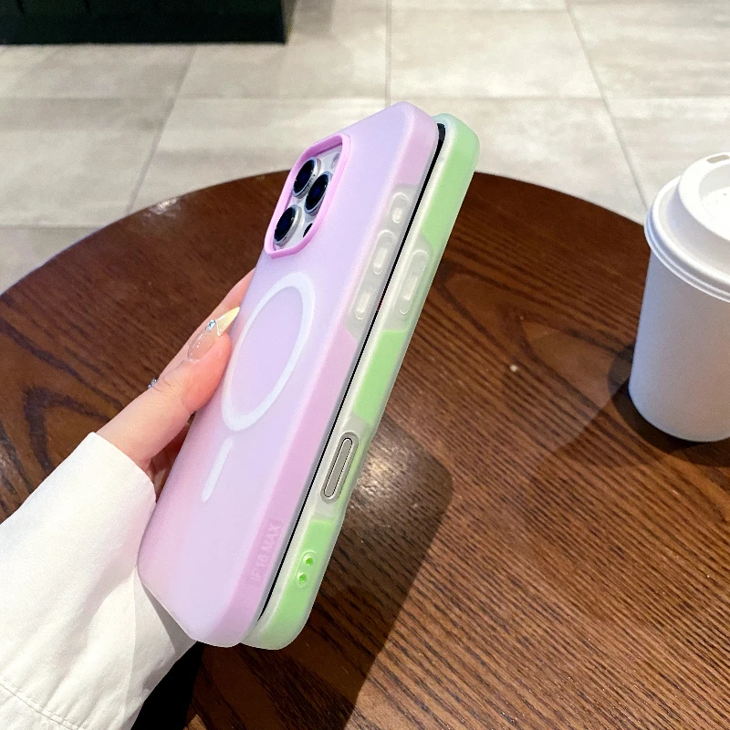 Luxury Candy Color 2 IN 1 Magsafe Case For iPhone 17 Air 16 15 14 13 12 Pro Max Plus Magnetic Wireless Charge Matte Soft Cover