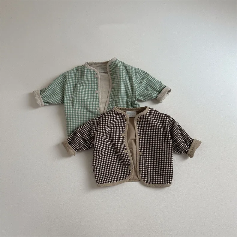 Autumn New Baby Reversible Coat Cotton Infant Girl Long Sleeve Plaid Cardigan Toddler Boys Casual Jacket Children Clothes