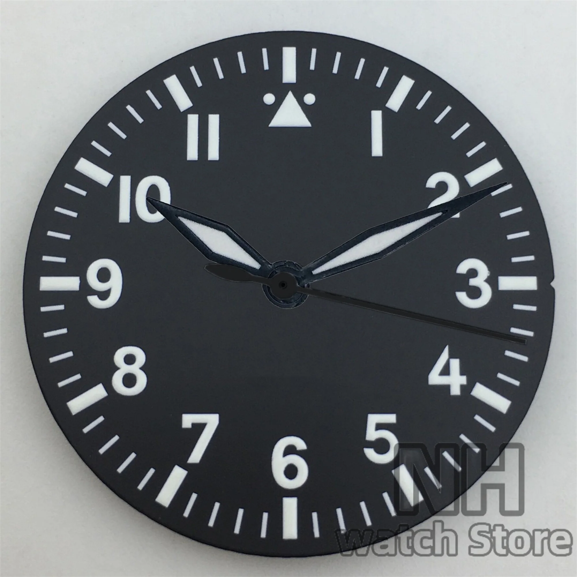 Pilot Style Watch Dial with Luminous Black, Green, and White Accents