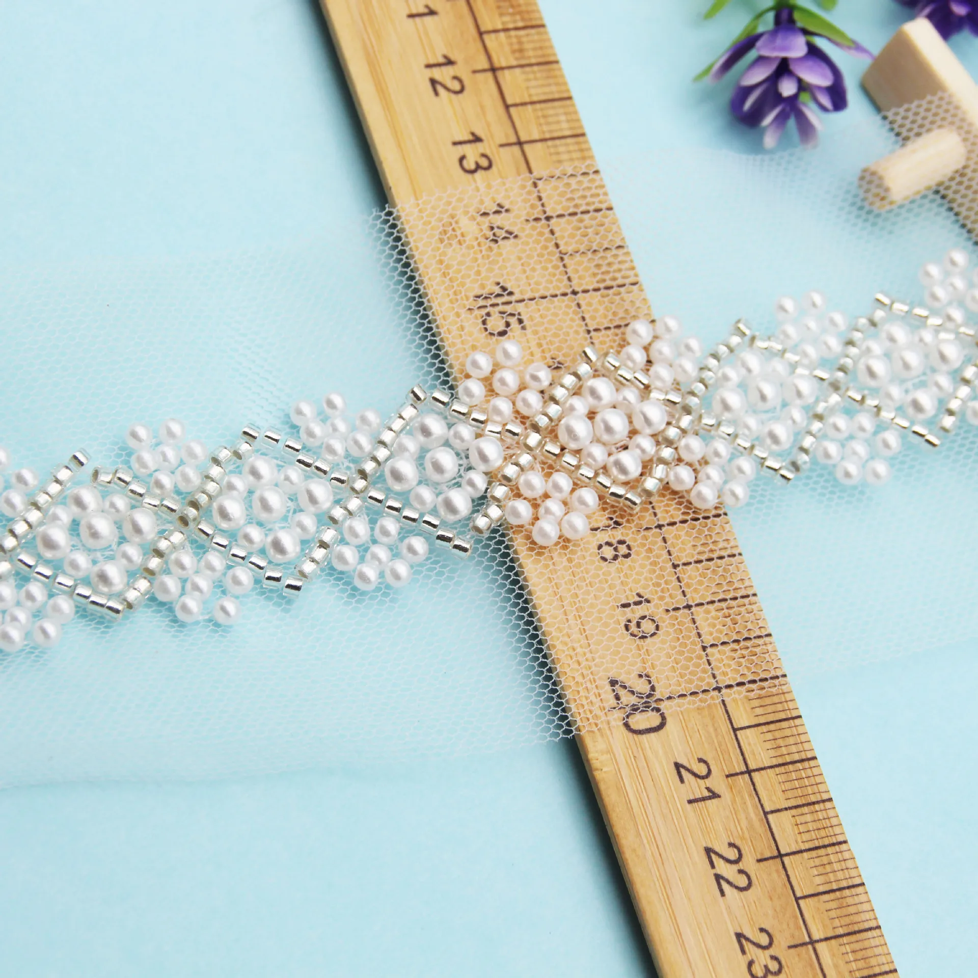 

5 yards/roll glass beads imitation hand-nailed bead edging DIY pearl lace webbing garment accessories